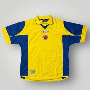 Vintage Colombia Soccer Jersey Lotto Yellow Blue Football Shirt Mens Size L